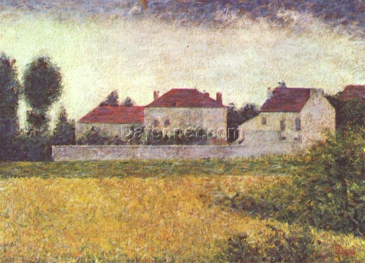 Exquisitely Hand-Painted Oil on Canvas Replica of Georges Seurat’s ‘White Houses, Ville d’Avray’ (Ville-d’Avray) – A Mesmerizing Neo-Impressionist and Pointillist Landscape by Dafen Village Artists for Art Aficionados and Landscape Enthusiasts