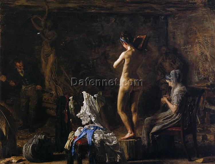 Hand-Painted Replica of Thomas Eakins’ “William Rush Carving His Allegorical Figure of the Schuykill River” (1877) – Magnificent Realist Genre Oil Painting on Canvas from Dafen Village, Ideal for Art Historians and Lovers of Sculptural Art History