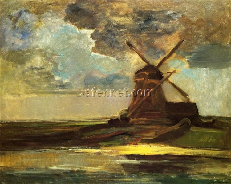 Customizable Hand – Painted “Windmill in the Gein” Inspired by Piet Mondrian’s 1906 – 1907 Landscape for Art Collectors and Design Enthusiasts