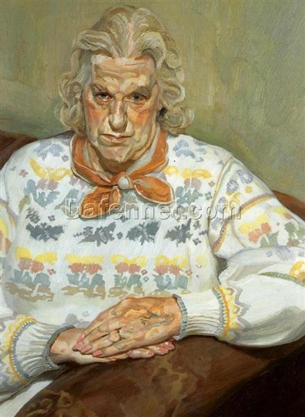 High – Quality Replica of Lucian Freud’s 1990 – 1991 ‘Woman in a Butterfly Jersey’ – Expressionist Portrait Oil on Canvas