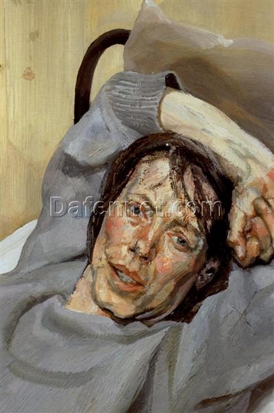 Exquisite Replica of Lucian Freud’s 1988 ‘Woman in a Grey Sweater’ – Expressionist Oil Portrait