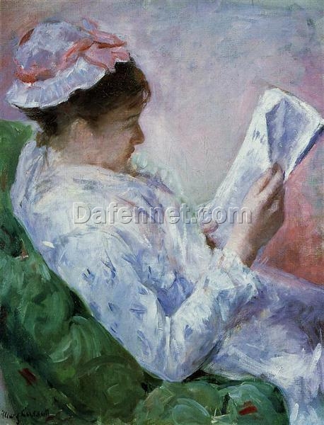 Unique Hand-painted Impressionist Portrait Inspired by Mary Cassatt’s ‘Woman Reading’ – Oil on Canvas from Dafen Village for Art Lovers