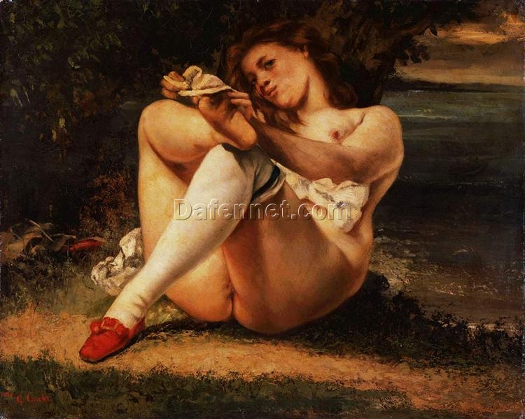 Gustave Courbet’s Timeless 1861 ‘Woman with White Stockings’ – Realist Nude Oil Painting on Canvas, A Tribute to Barnes Foundation’s Collection, Perfect for Art Connoisseurs