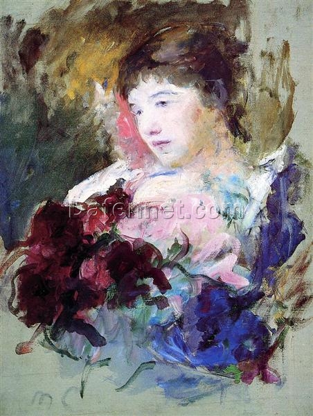 Authentic-looking Replica of Mary Cassatt’s ‘Young Girl Holding a Loose Bouquet’ – Impressionist Portrait Oil Painting Handmade in Dafen Village