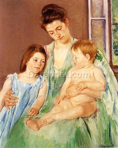 Exquisite Impressionist Masterpiece: ‘Young Mother and Two Children’ by Mary Cassatt (1905), Oil on Canvas in the White House Collection